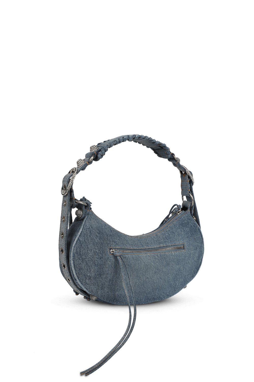 תמונה אחורית של תיק כתף בעיצוב דנים עם פרנזים