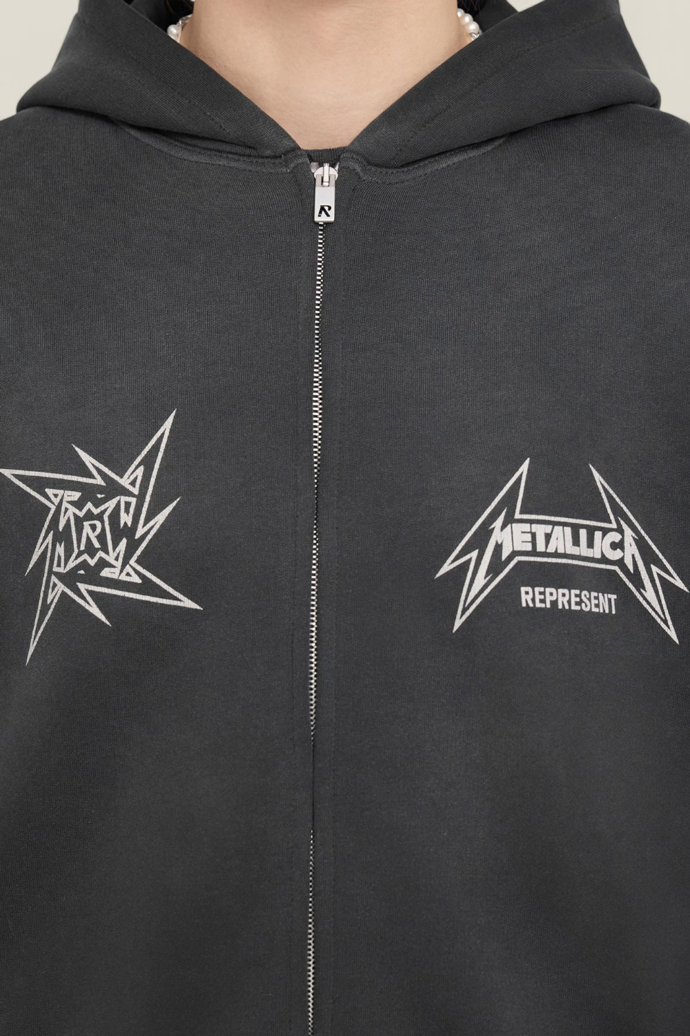 תמונת תקריב דוגמן של רפרזנט X מטאליקה סווטשירט