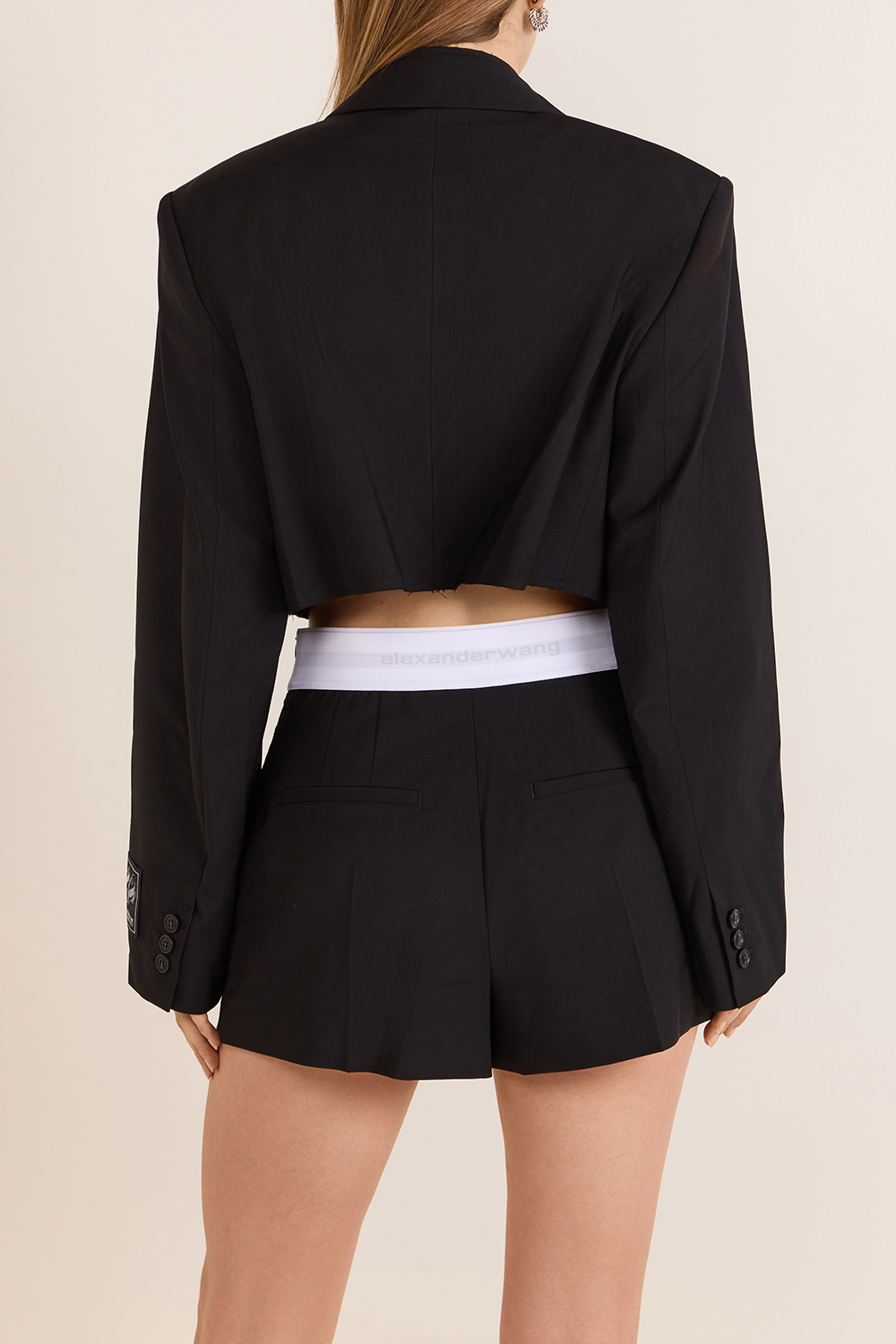 תמונת דוגמן אחורית של בלייזר קרופ עם שרשרת