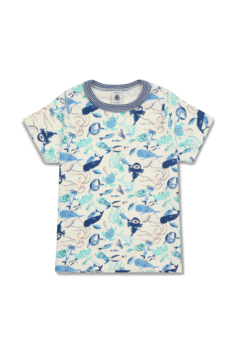 תמונה אחורית של גילאי 2-5 סט פיג'מה קצר בכחול עם הדפס של חיות הים