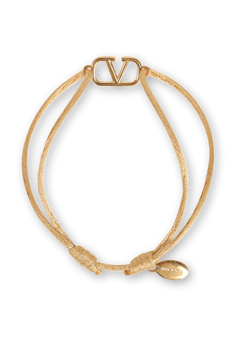 תמונה אחורית של צמיד חוט עם לוגו מטאלי בגוון זהב