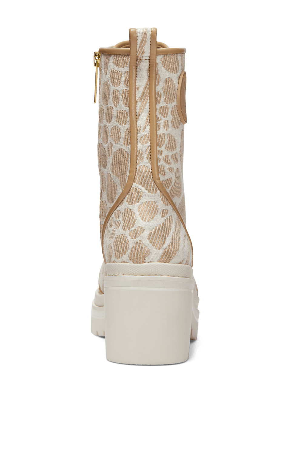 תמונת תקריב של מגפי קורי מונומרים באריגת ג'קארד