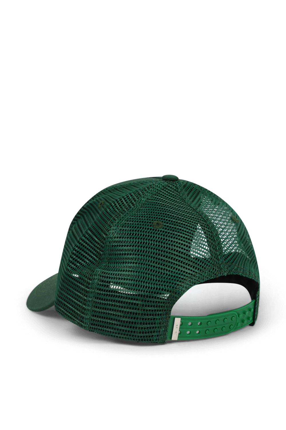 תמונה אחורית של כובע רשת ירוק עם לוגו רקום