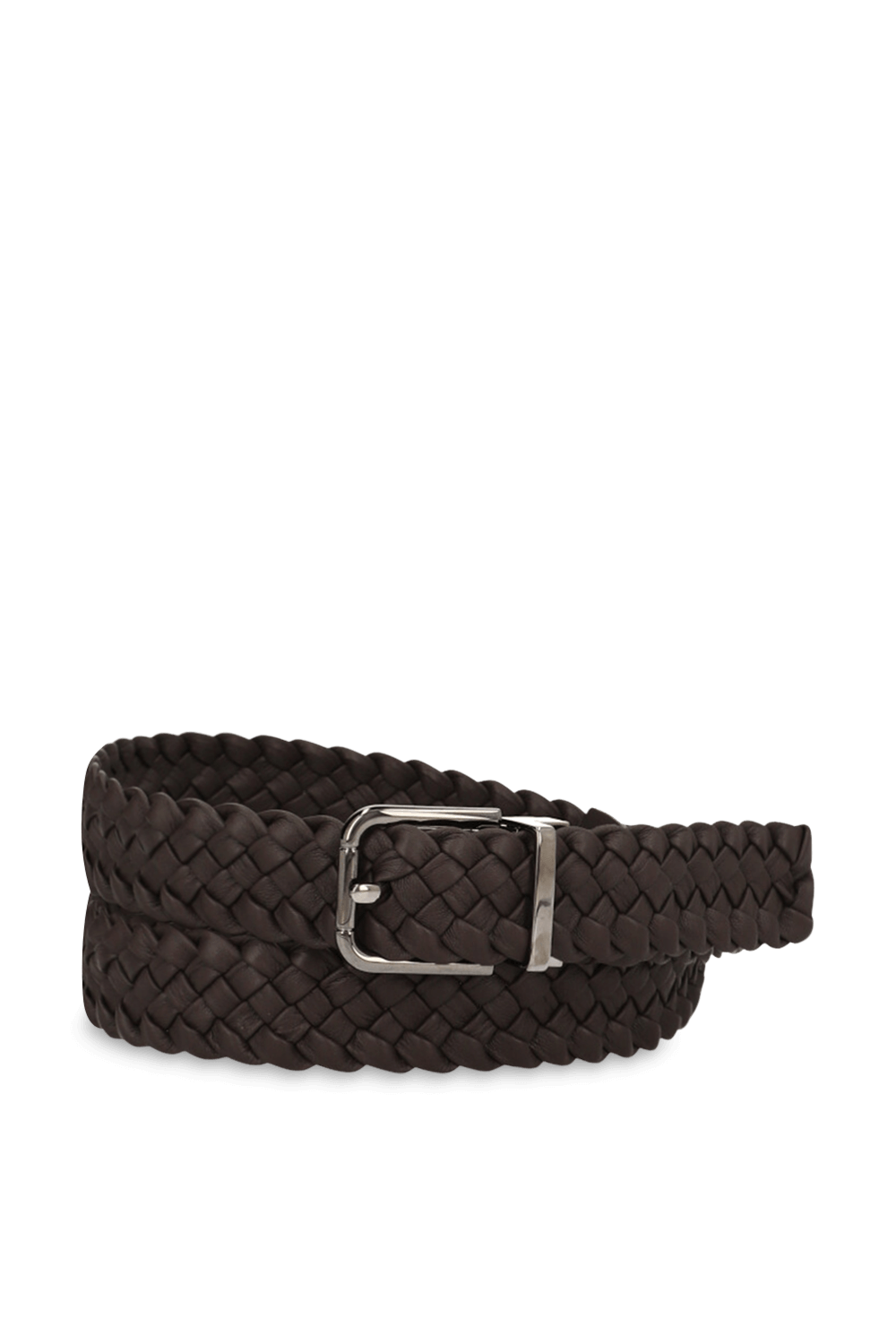 תמונה קידמית של חגורת עור קלועה