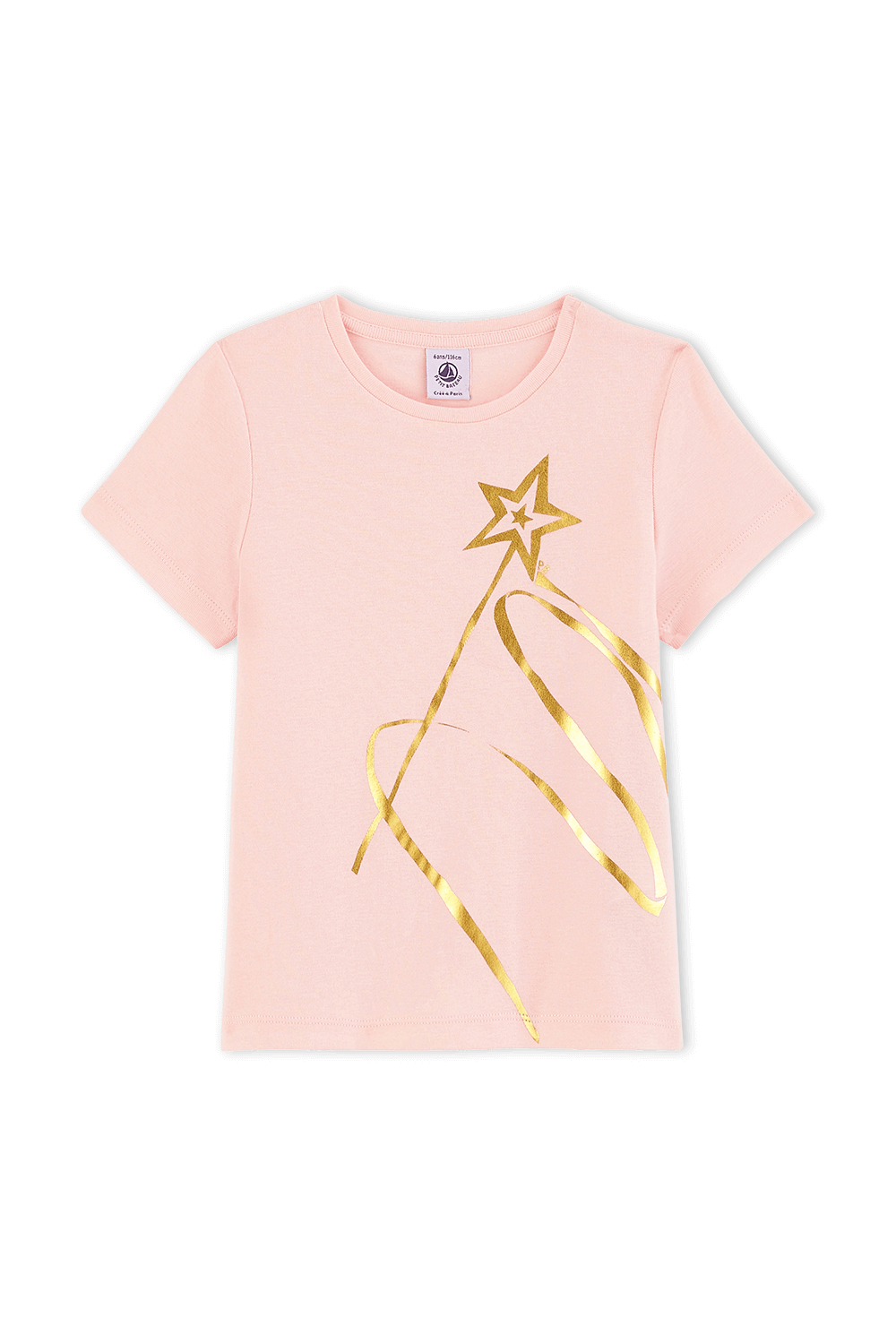 תמונה קידמית של גילאי 3-5 חולצת טי ורודה עם הדפס שרביט זהב