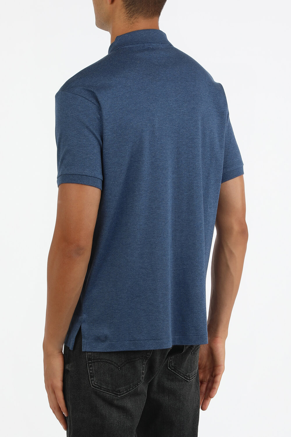 Short Sleeves Knit Polo Shirt in Derby Blue