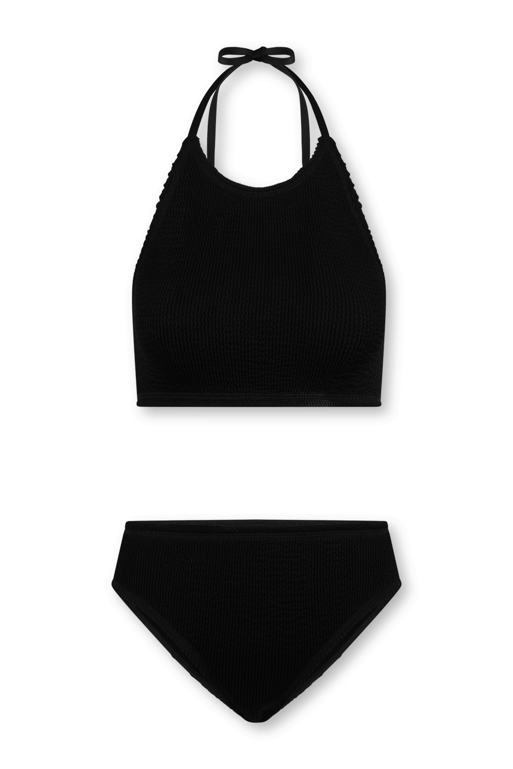 תמונה קידמית של סט ביקיני שחור עם כיווצים