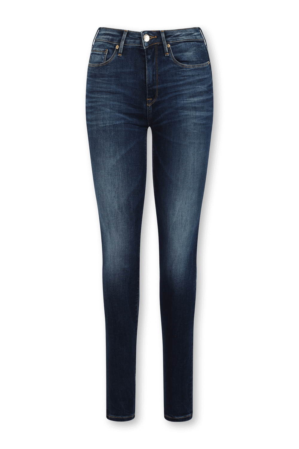 תמונה קידמית של מכנסי ג'ינס סקיני בשטיפה כחולה דהויה