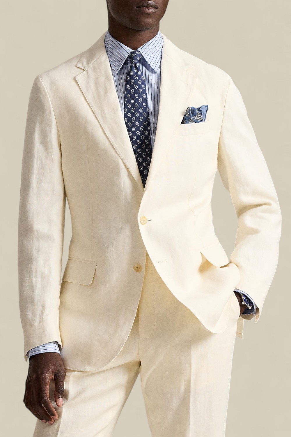 תמונת דוגמן קידמית של ז'קט מחוייט מפשתן