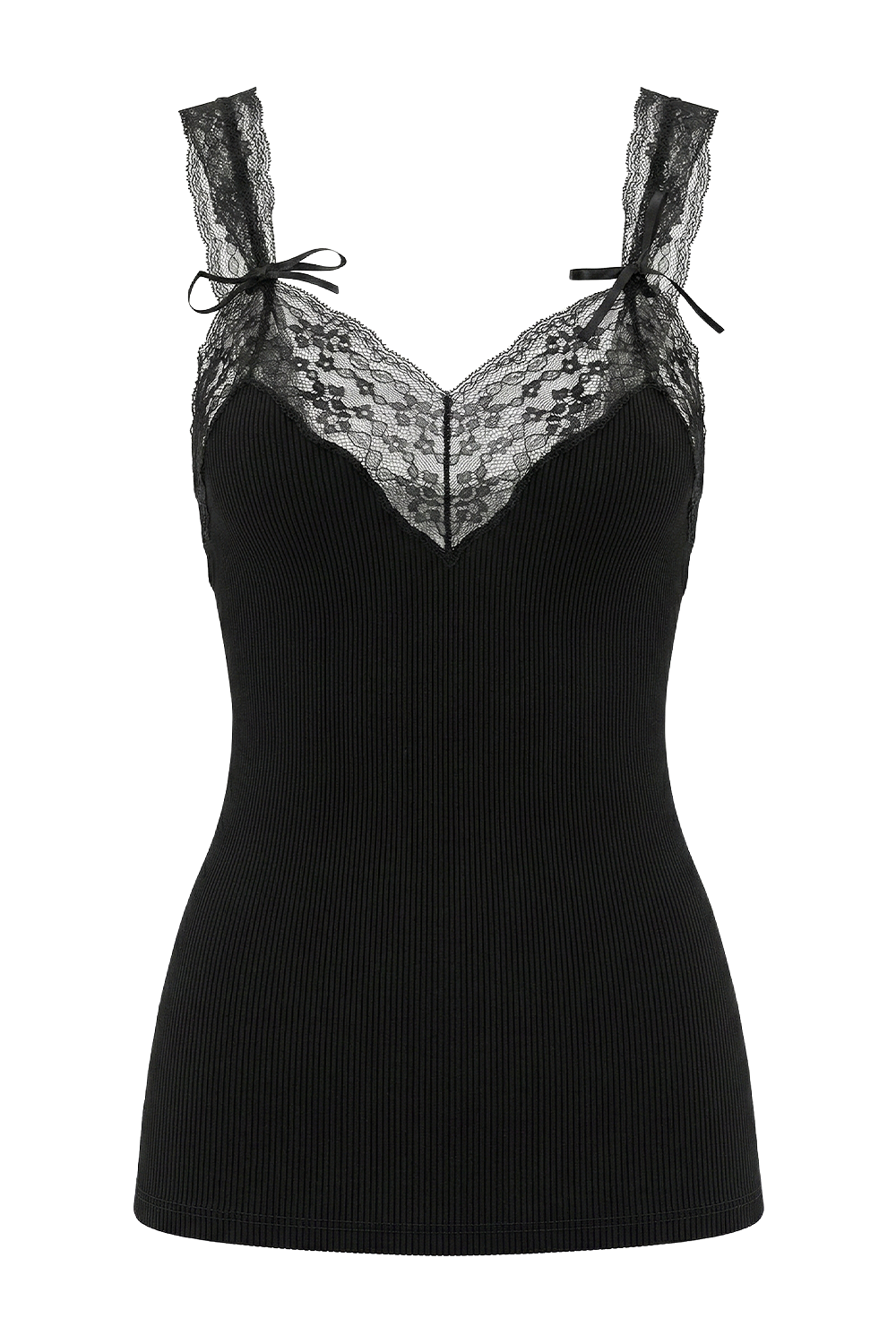 תמונה קידמית של גופיית משי תחרה