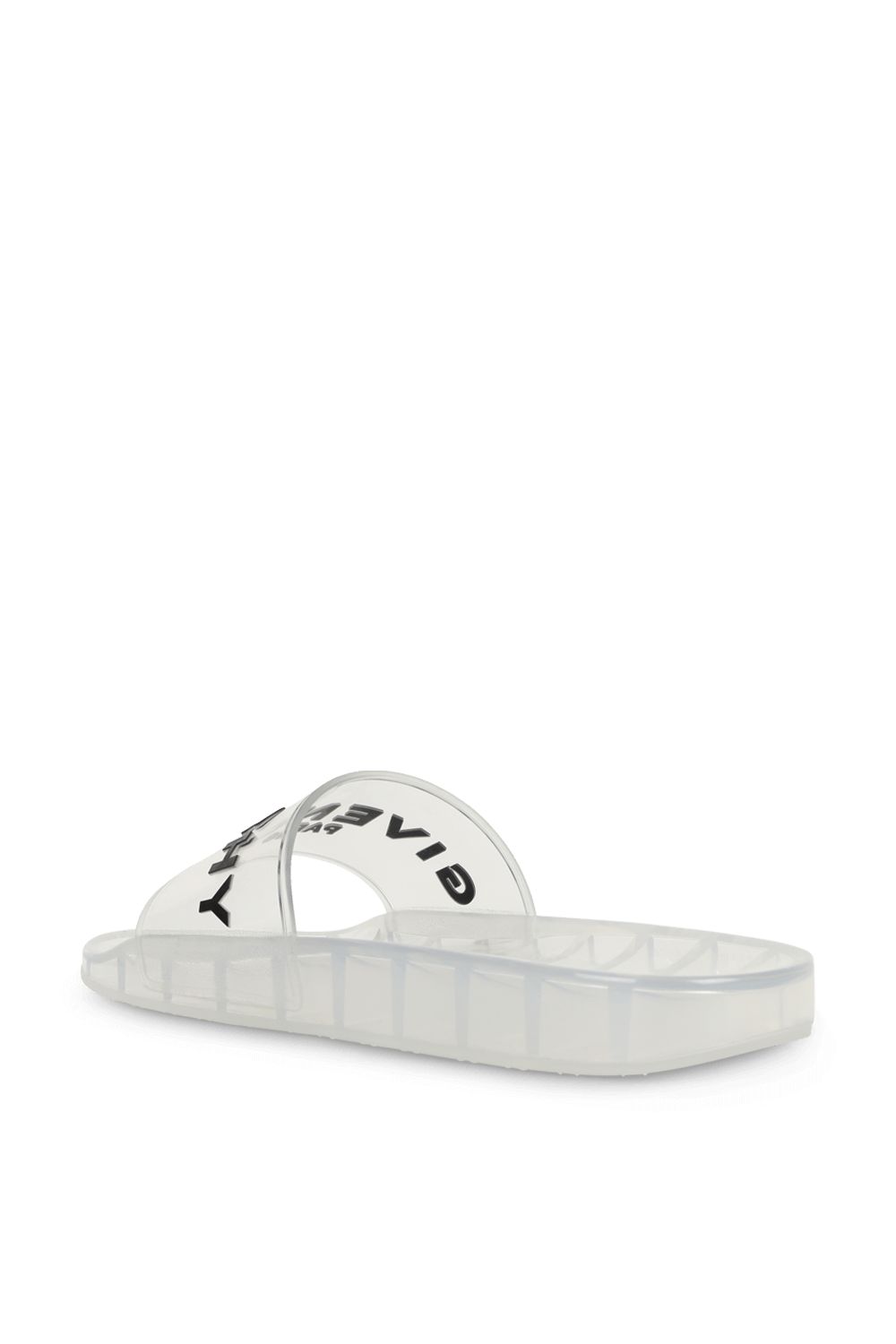 תמונה אחורית של כפכפי סליידס שקופים עם לוגו