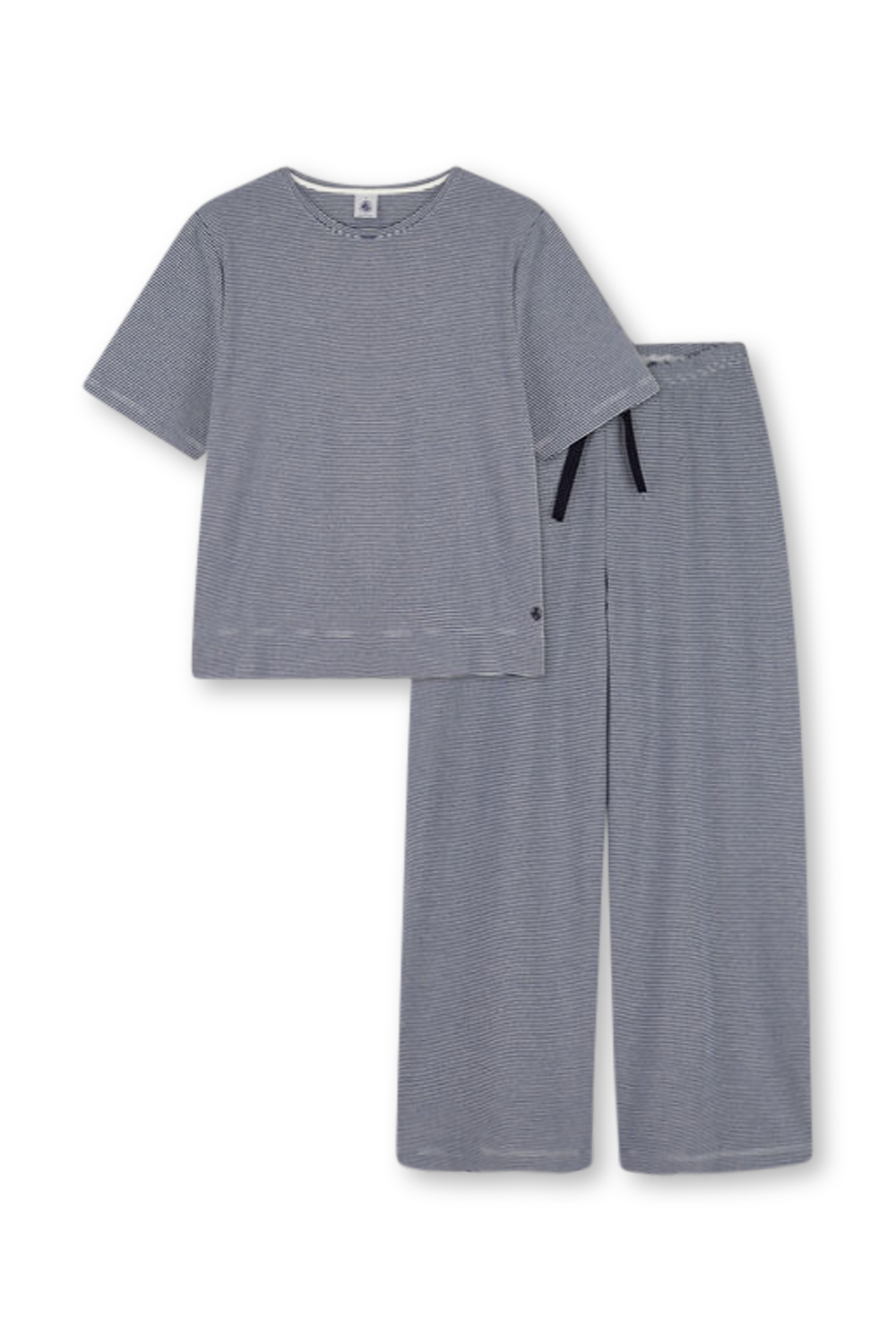 תמונה קידמית של סט פיג'מת פסים מכותנה אורגנית