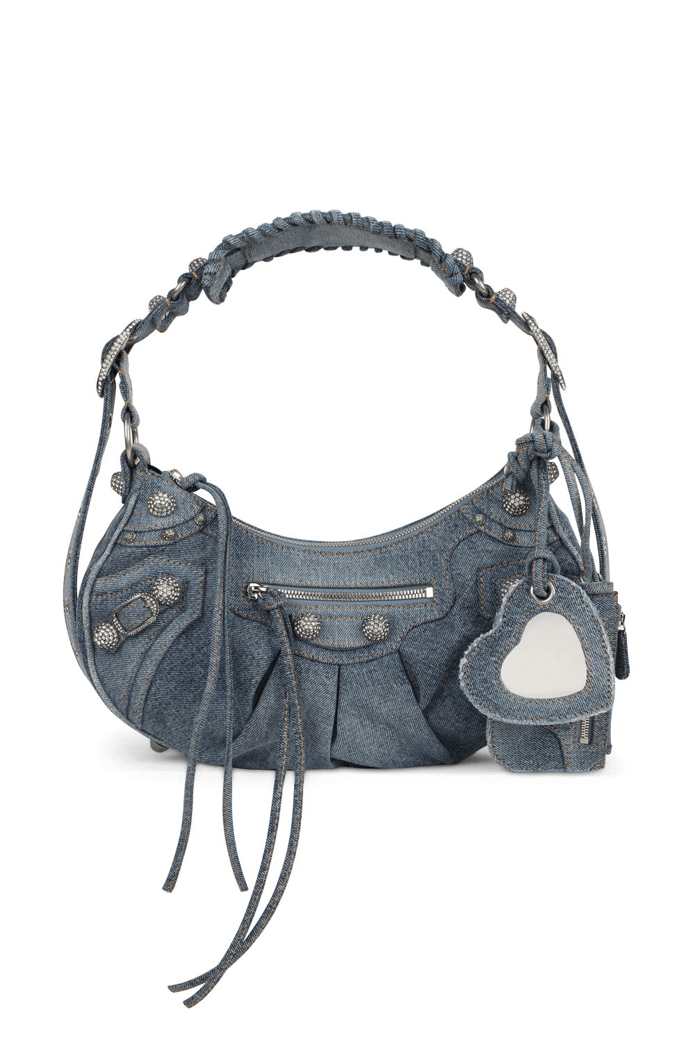 תמונה קידמית של תיק כתף בעיצוב דנים עם פרנזים