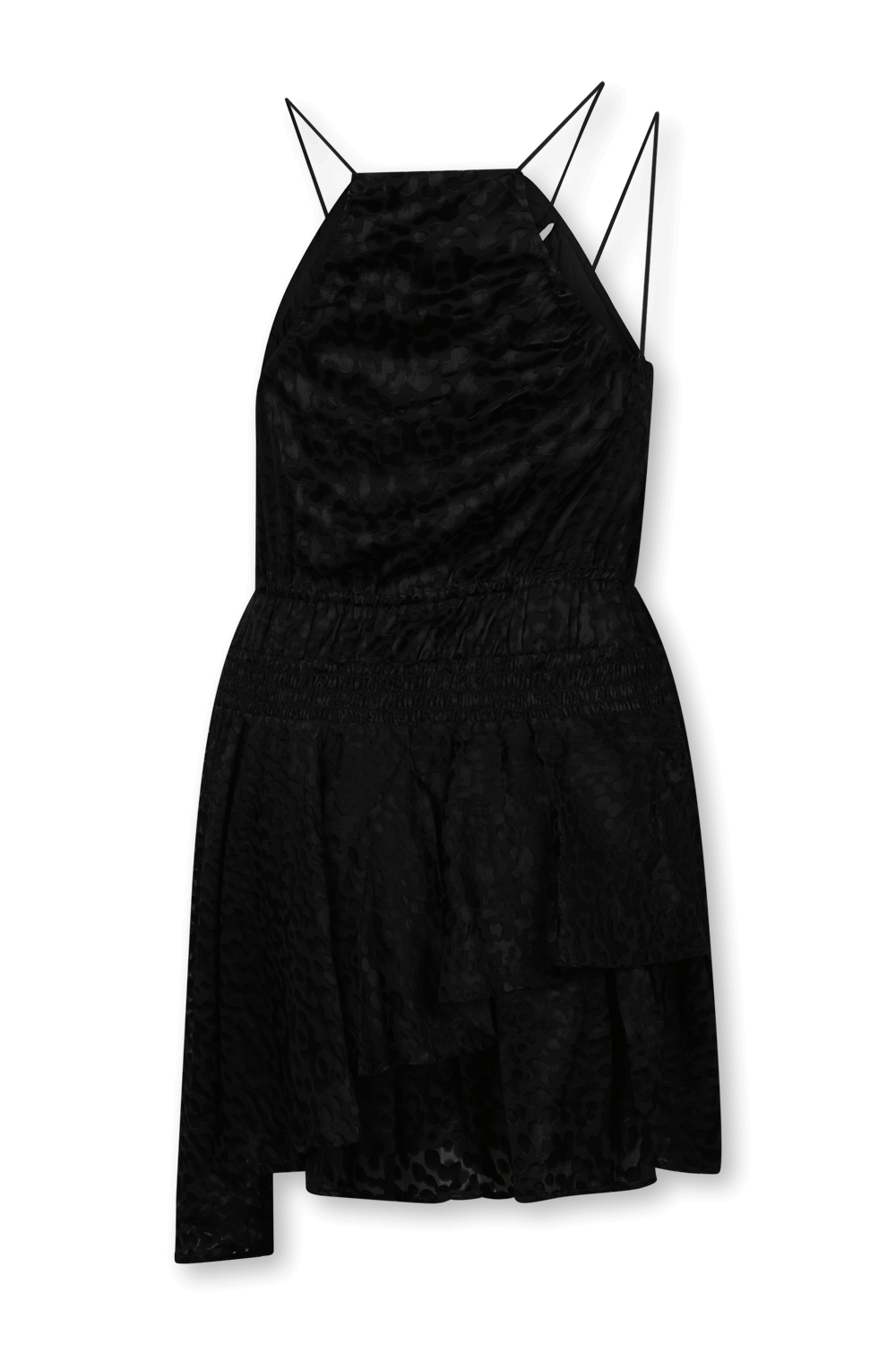 תמונה אחורית של שמלת מיני א-סימטרית מנוקדת