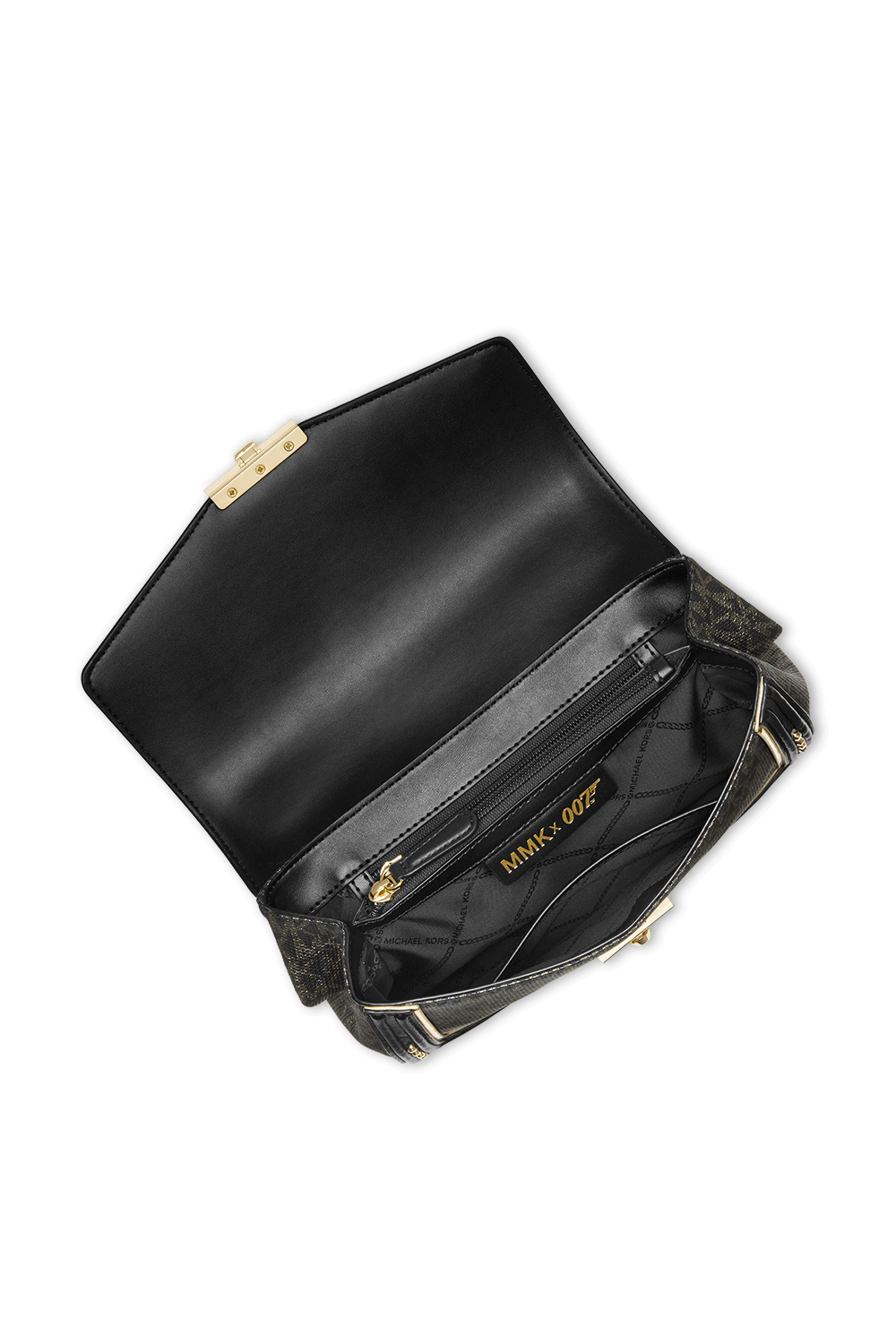 תמונת פנים של מייקל קורס X 007 ג'יימס בונד תיק צד סוהו בצבע שחור מונוגרמי 