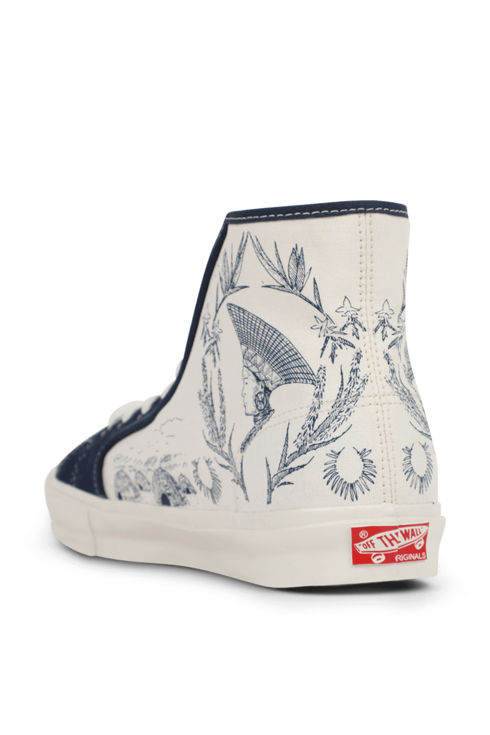 תמונה אחורית של ואנס X שרה אנדלמן נעלי סניקרס גבוהות בגווני כחול ולבן