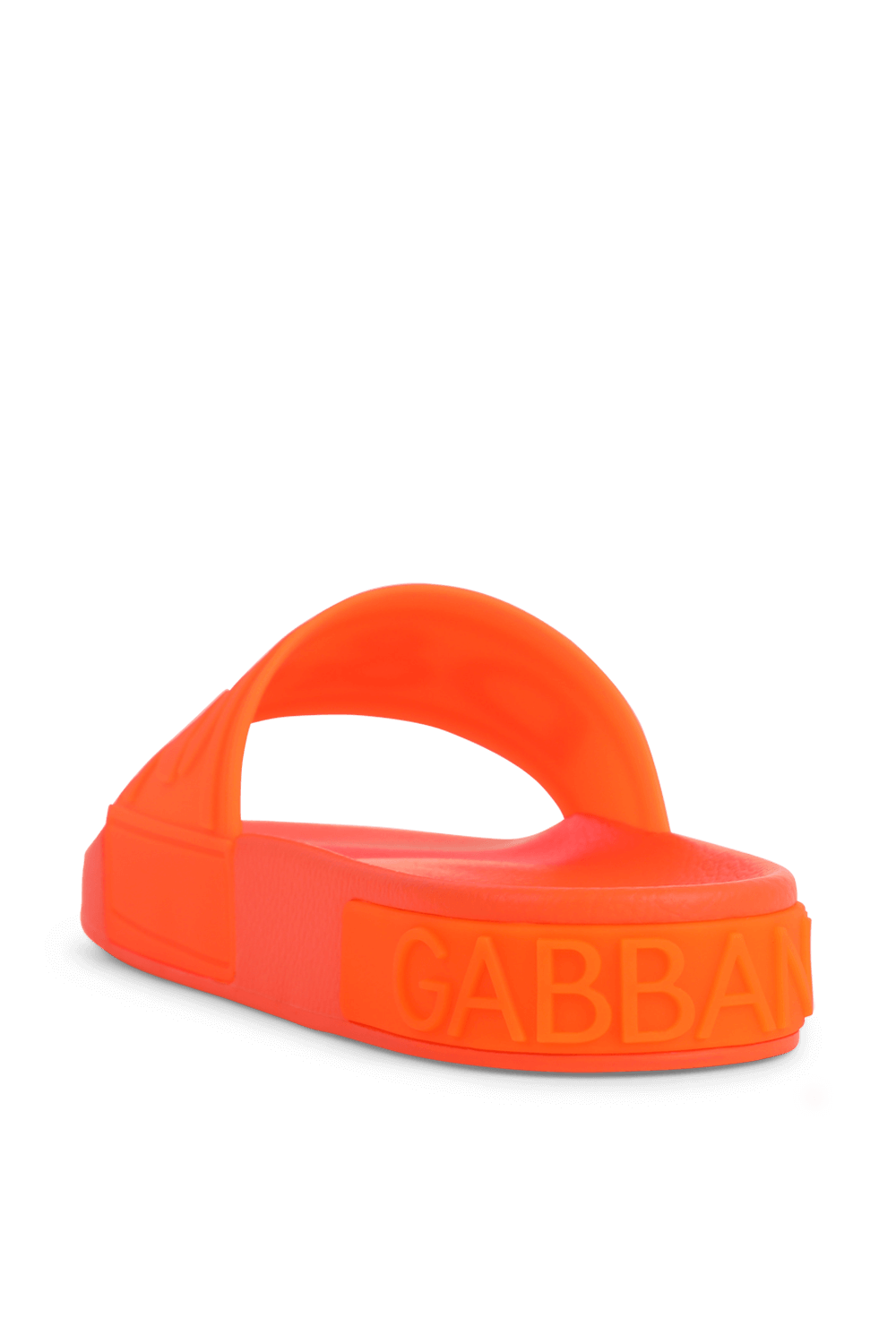 תמונה אחורית של כפכפי גומי כתומים ממותגים