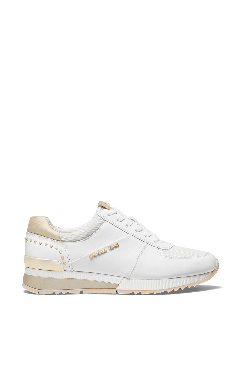 תמונה קידמית של נעלי סניקרס לבנות עם אלמנטים בזהב