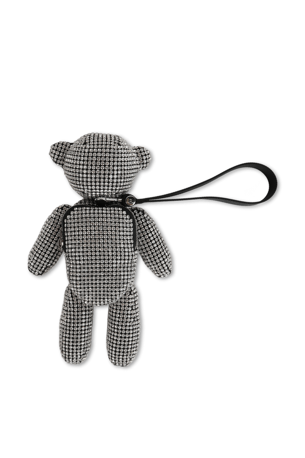 תמונה אחורית של ארנק דובי משובץ קריסטלים בגוון כסוף