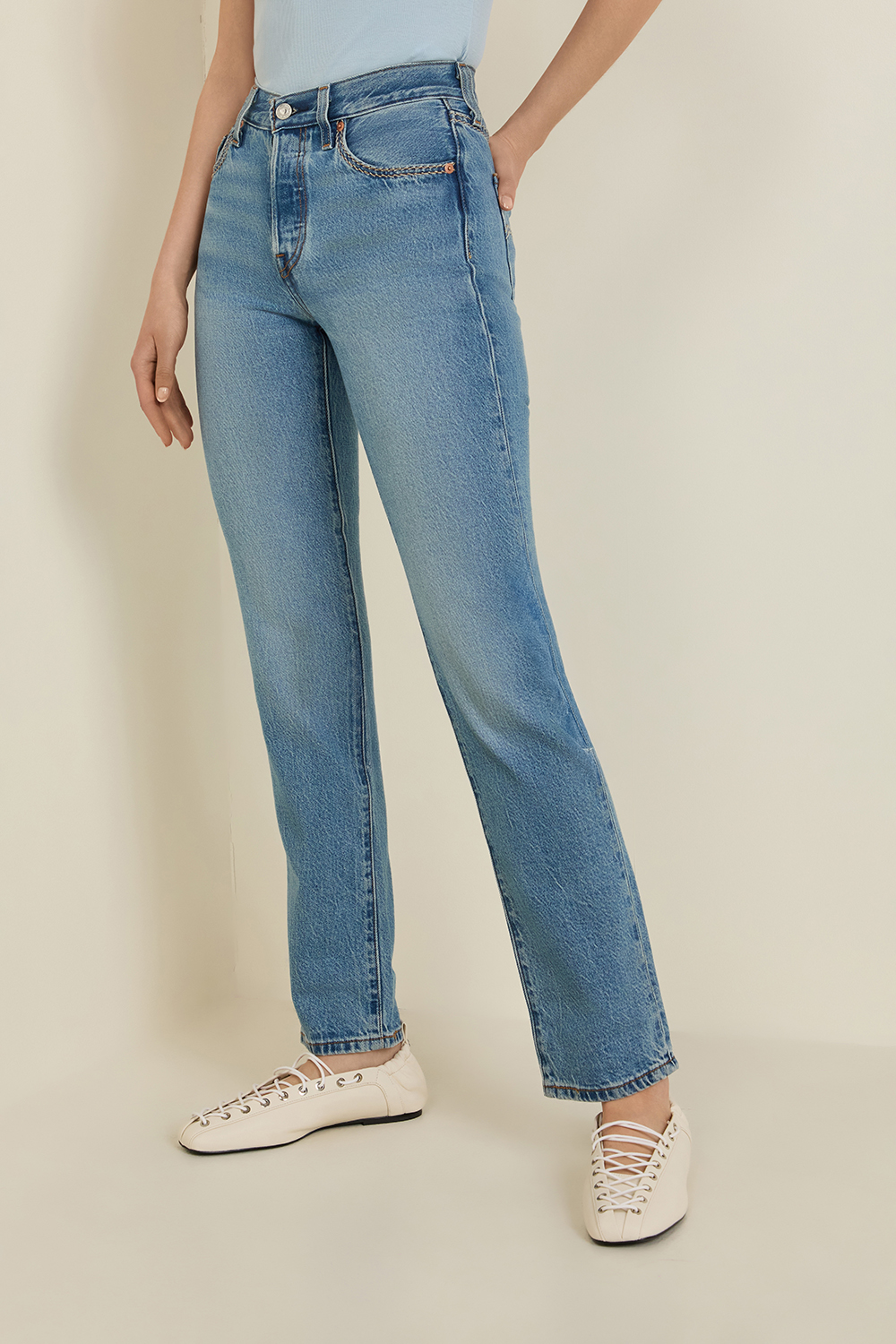 תמונת דוגמן קידמית של מכנסי ג'ינס 501 בגזרה ישרה