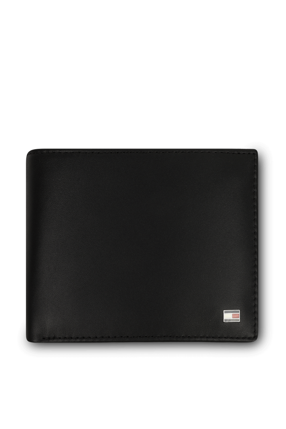 תמונה קידמית של ארנק מעור שחור מתקפל עם לוגו חזיתי