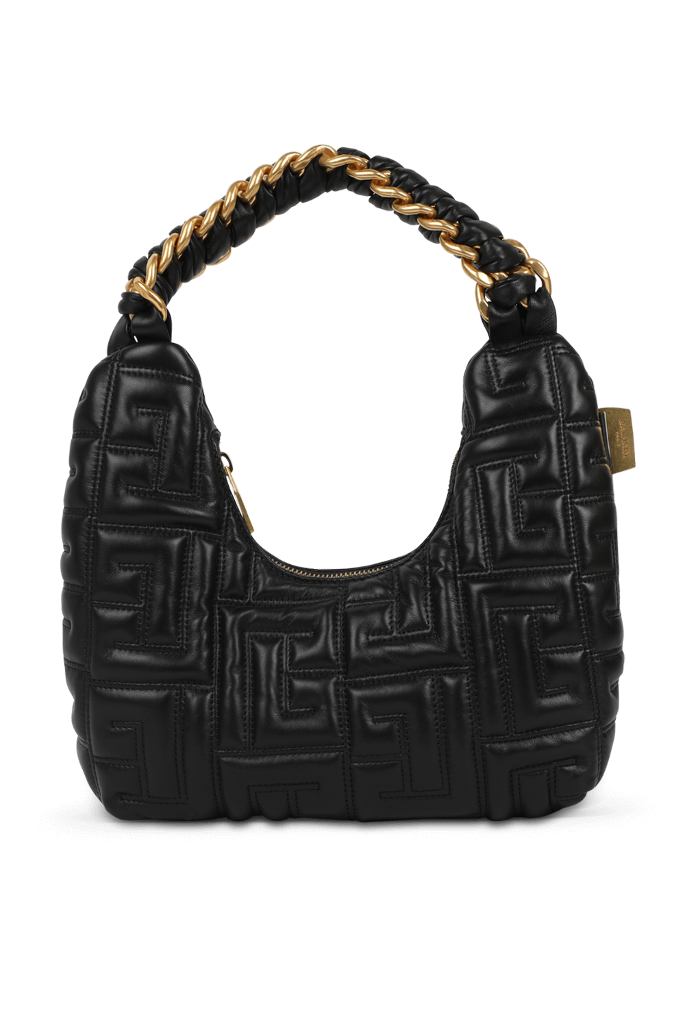 תמונה קידמית של תיק כתף קטן כרית הובו מונוגרמית בגוון שחור