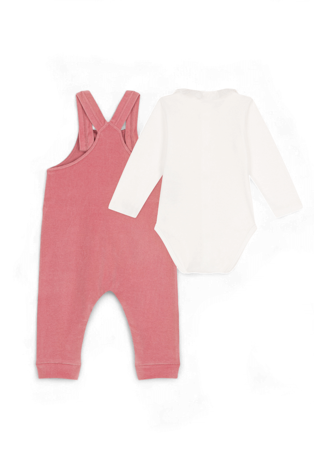 תמונה אחורית של סט בגד גוף ואוברול - גילאי ניובורן - 18 חודשים