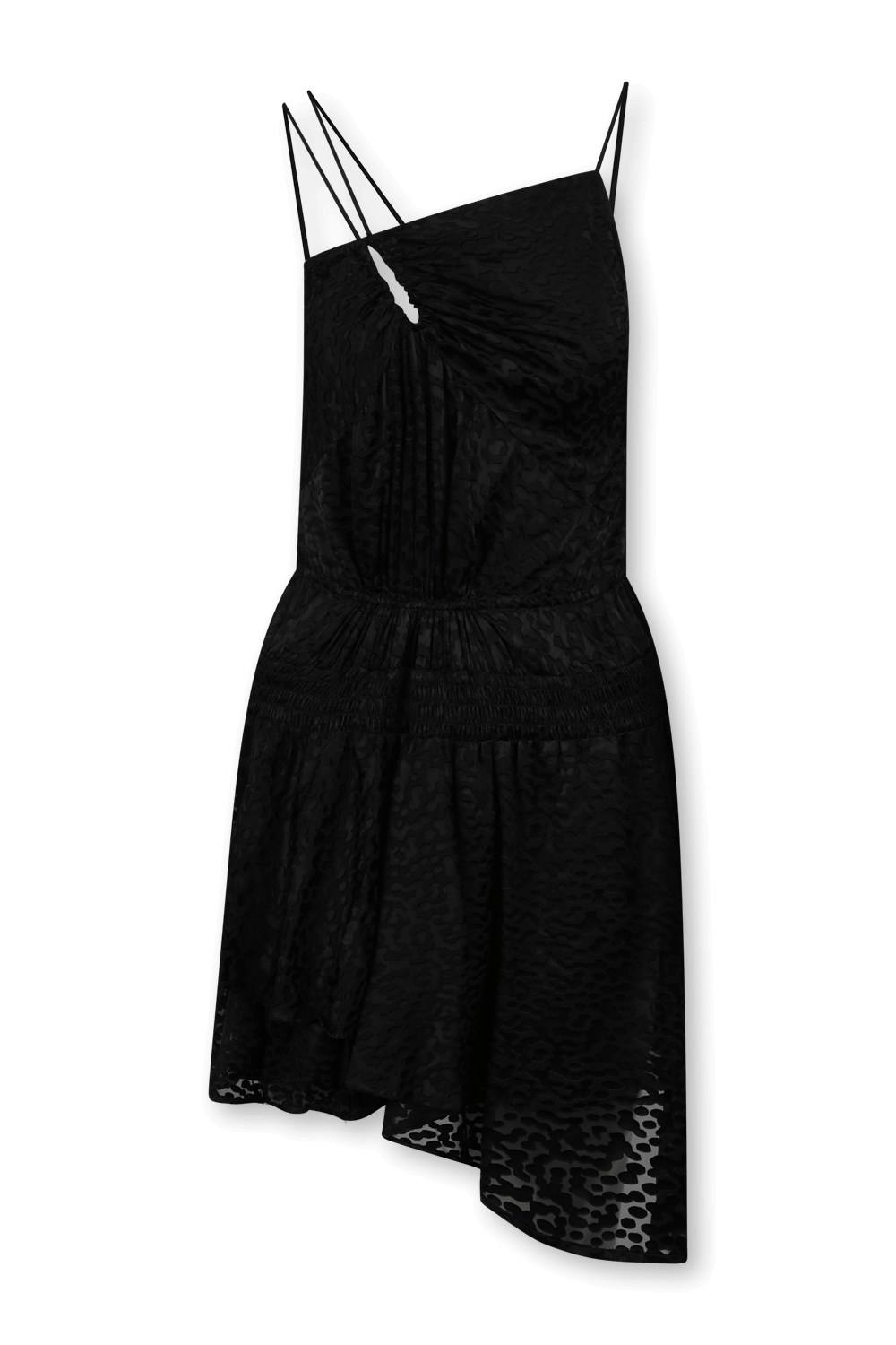 תמונה קידמית של שמלת מיני א-סימטרית מנוקדת