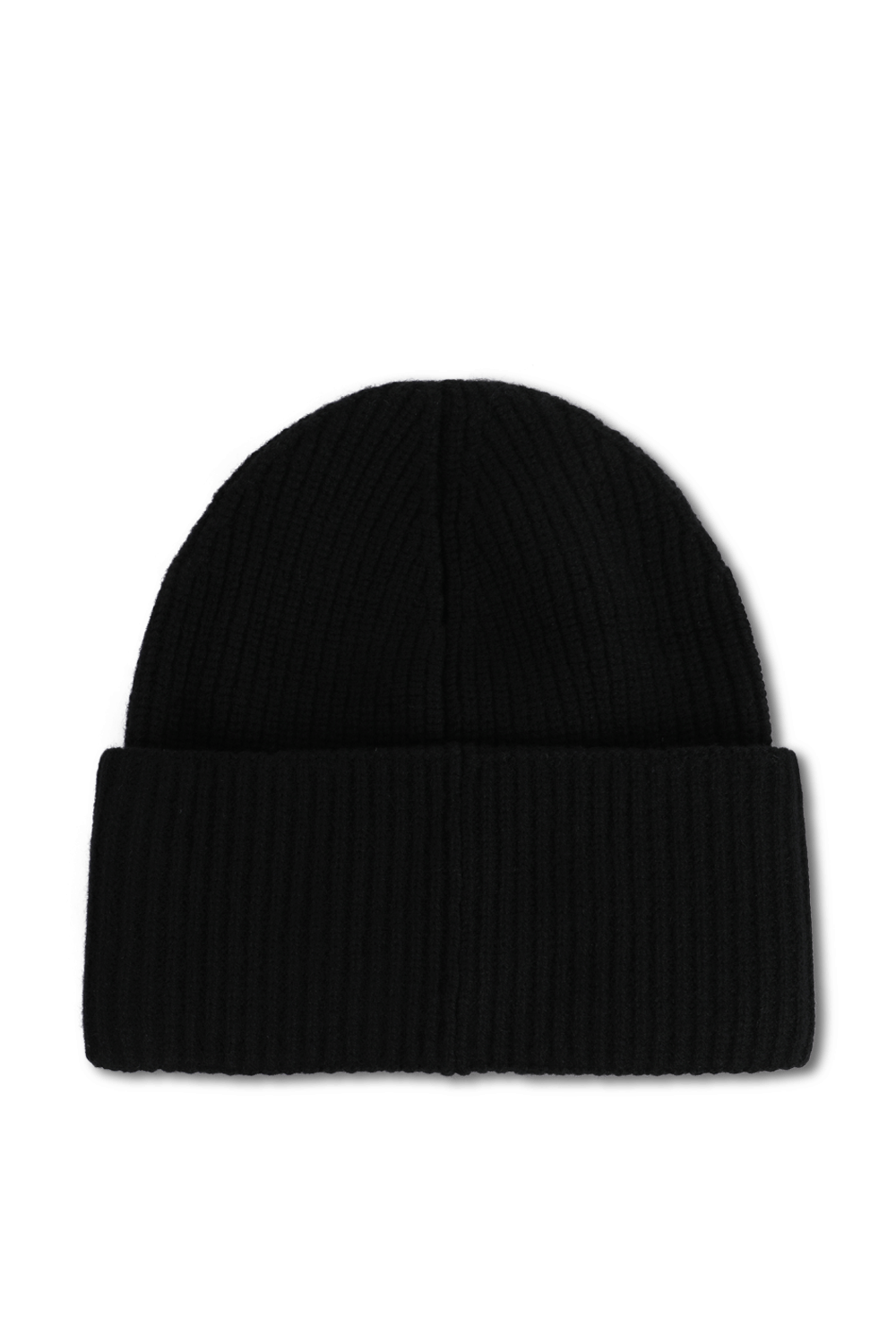 תמונה אחורית של כובע גרב עם תגית ממותגת בגוון שחור