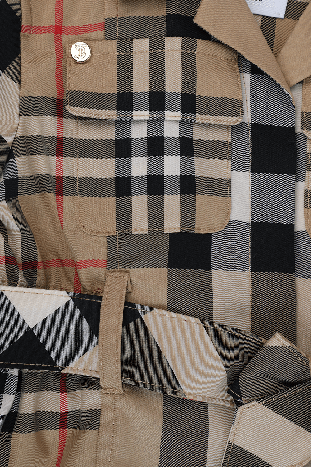 תמונה אחורית של שמלת משבצות מכופתרת עם קשירה - גילאי 6 חודשים - שנתיים