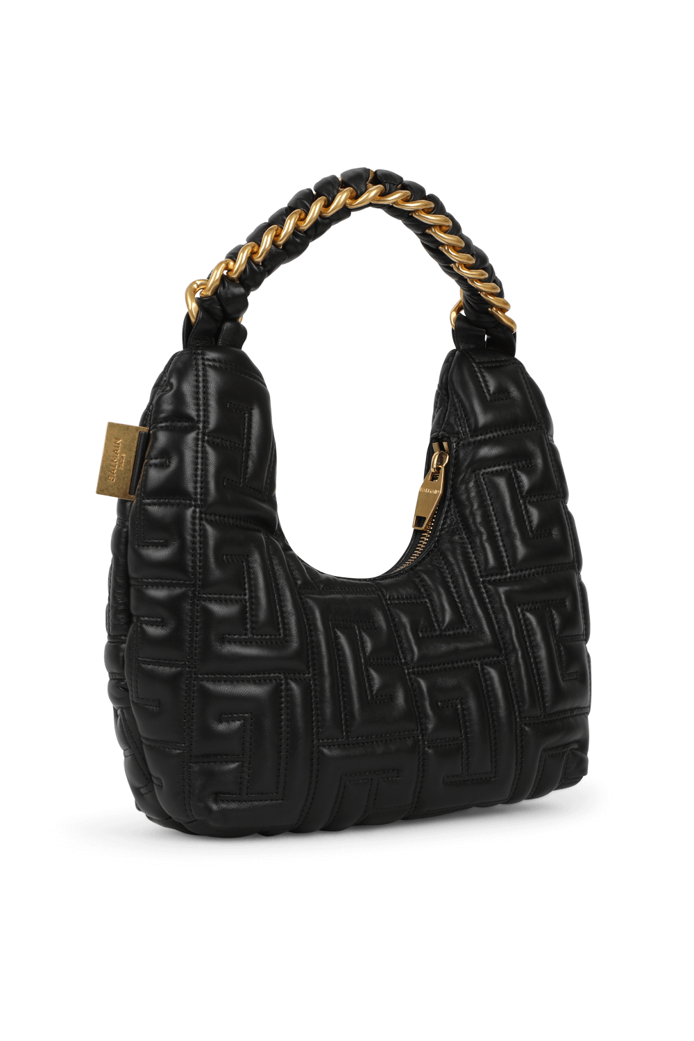 תמונה אחורית של תיק כתף קטן כרית הובו מונוגרמית בגוון שחור