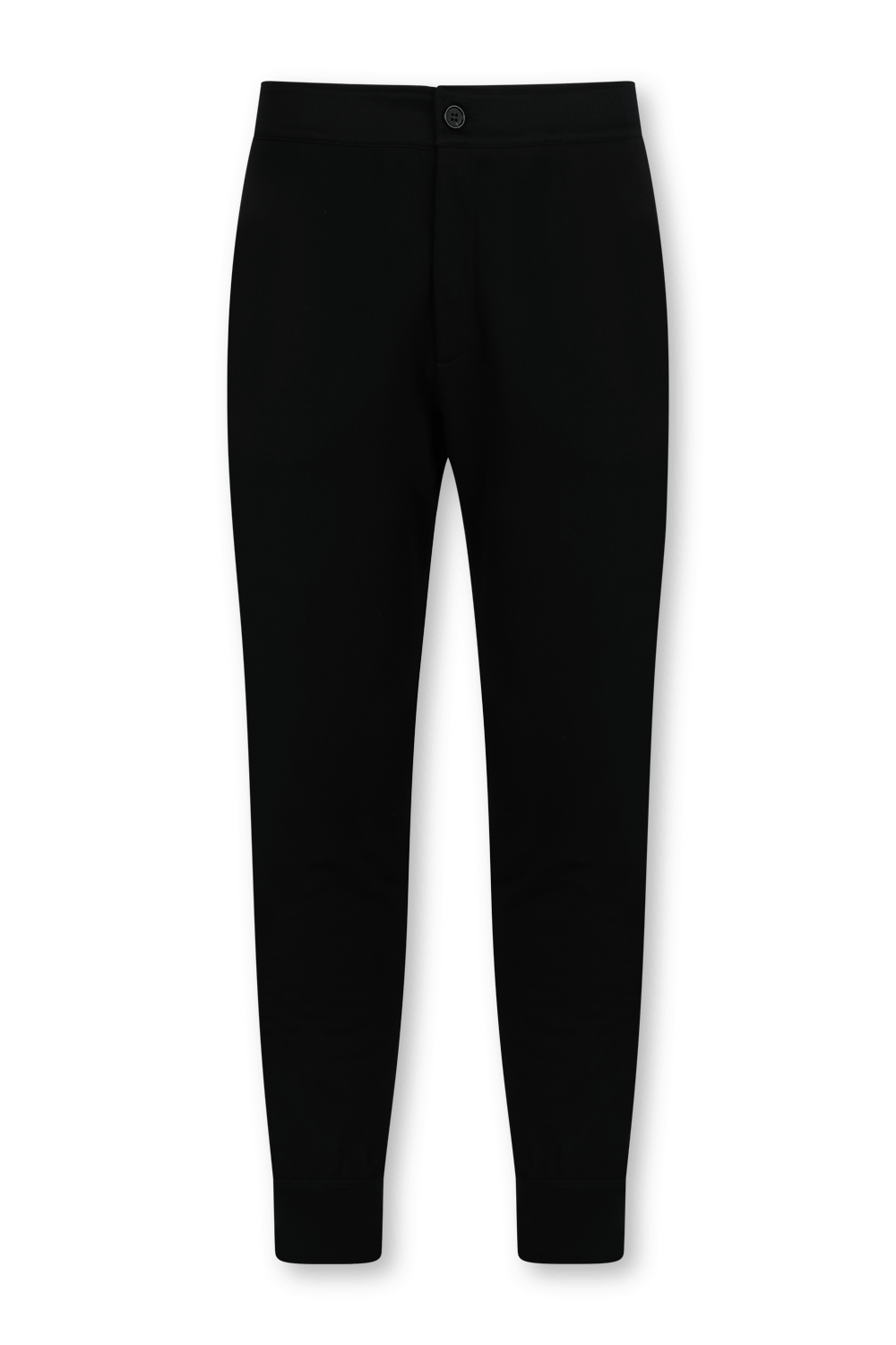 תמונה קידמית של מכנסי טרנינג שחורים אלגנטיים