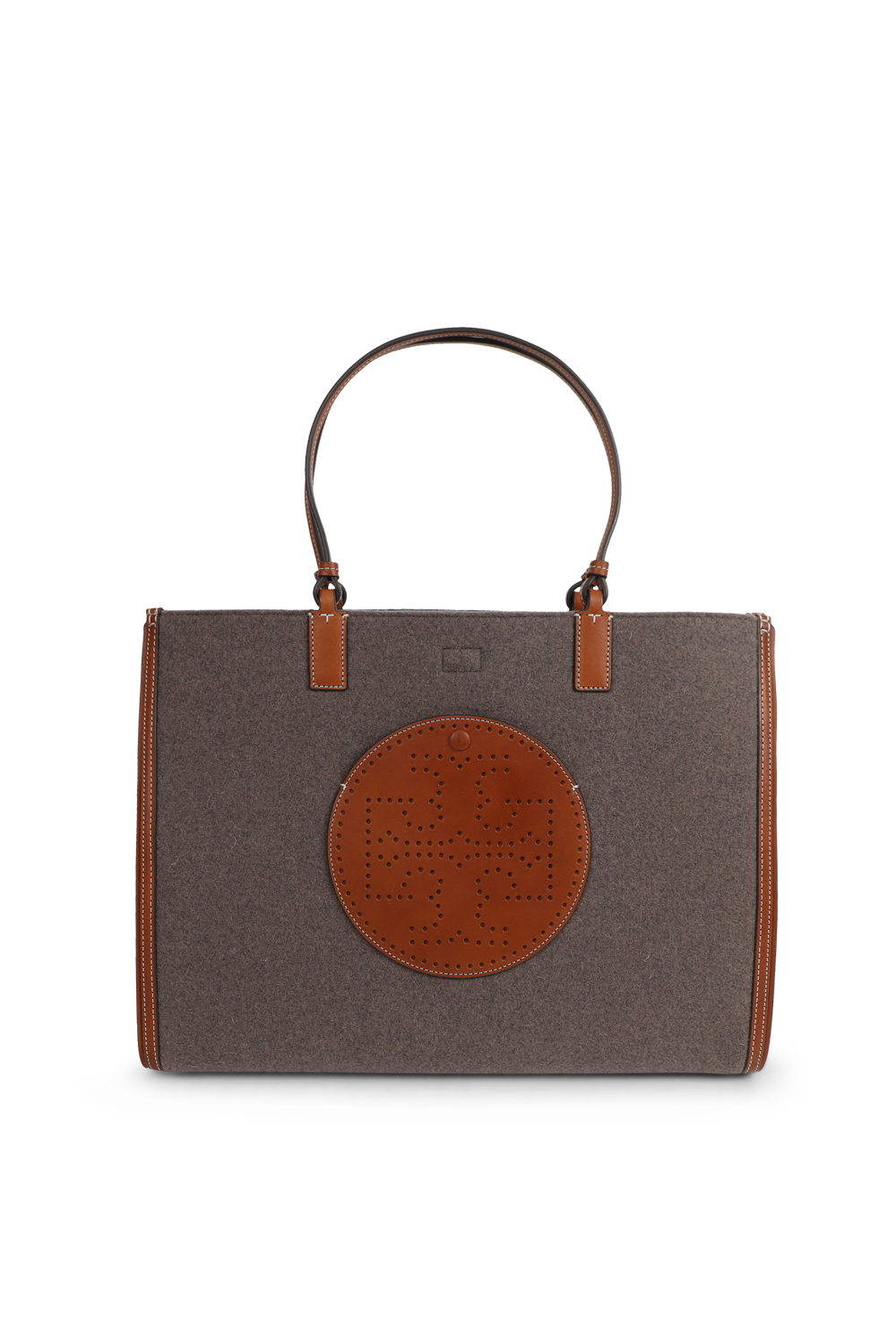 תמונה קידמית של תיק נשיאה מצמר עם רקמה מונוגרמית