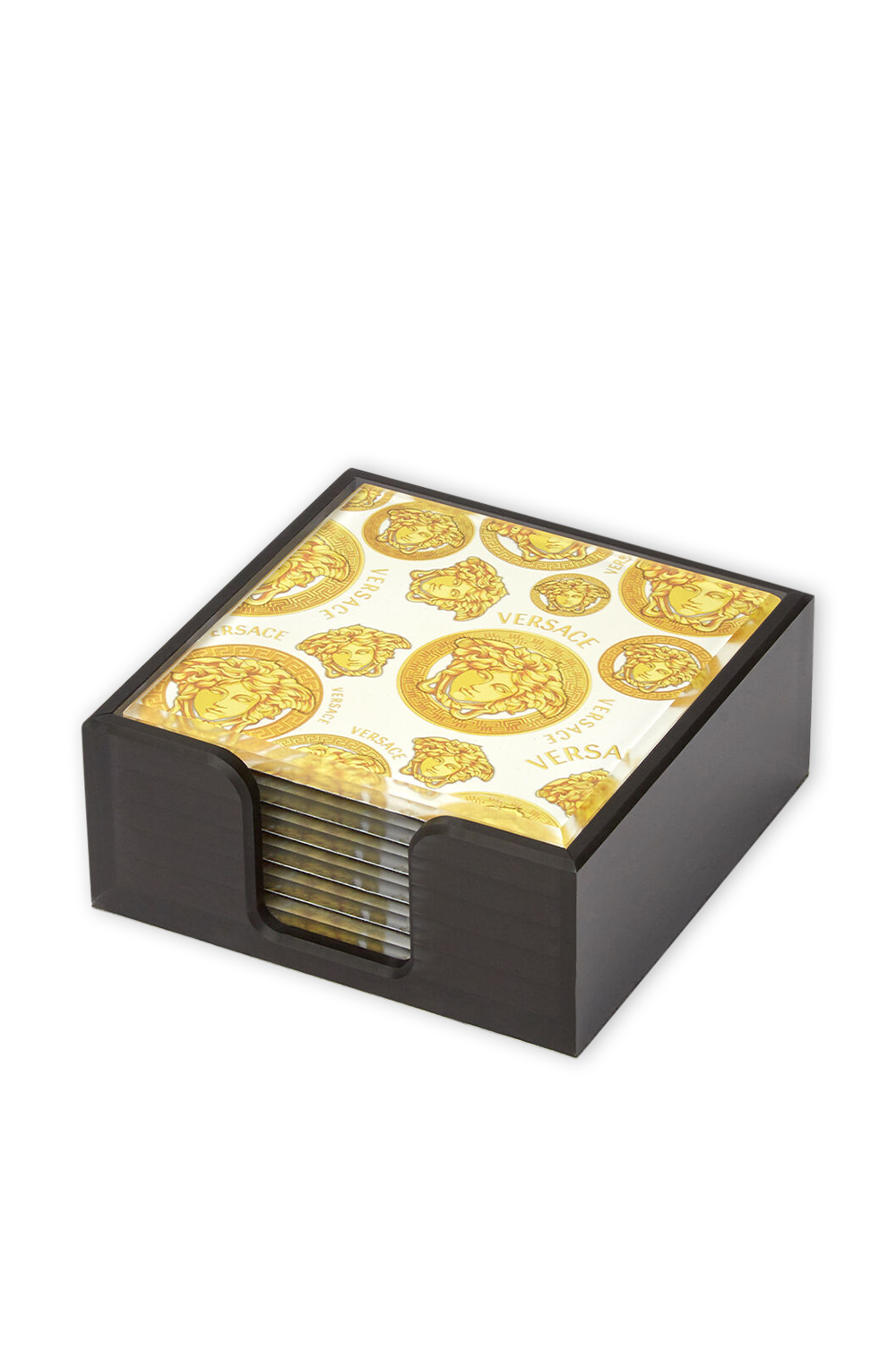 תמונה קידמית של סט שש תחתיות לכוסות ממותגות