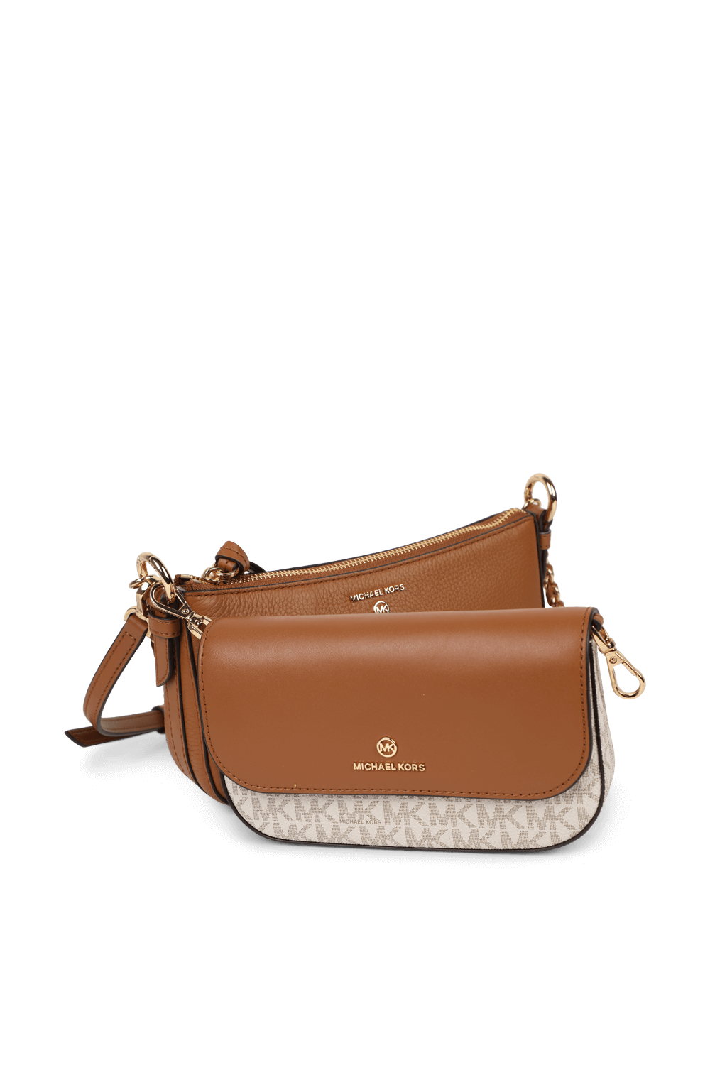 תמונת תקריב של תיק מייקל מעור בצבע חום