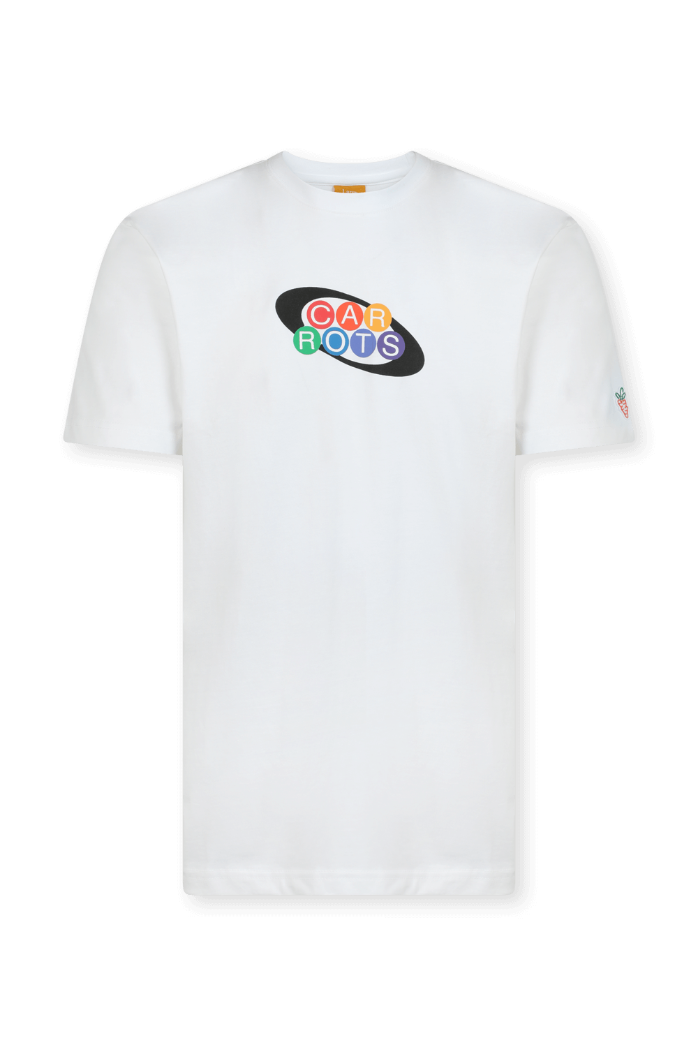 תמונה קידמית של חולצה לבנה עם לוגו גראפי