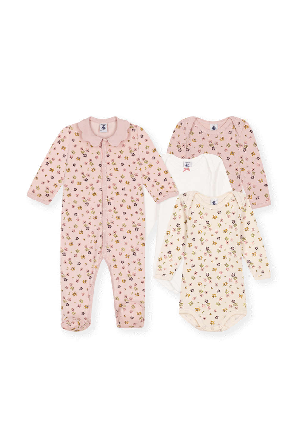 תמונה קידמית של מארז אוברול פיג'מה ושלושה בגדי גוף - גילאי 3-24 חודשים