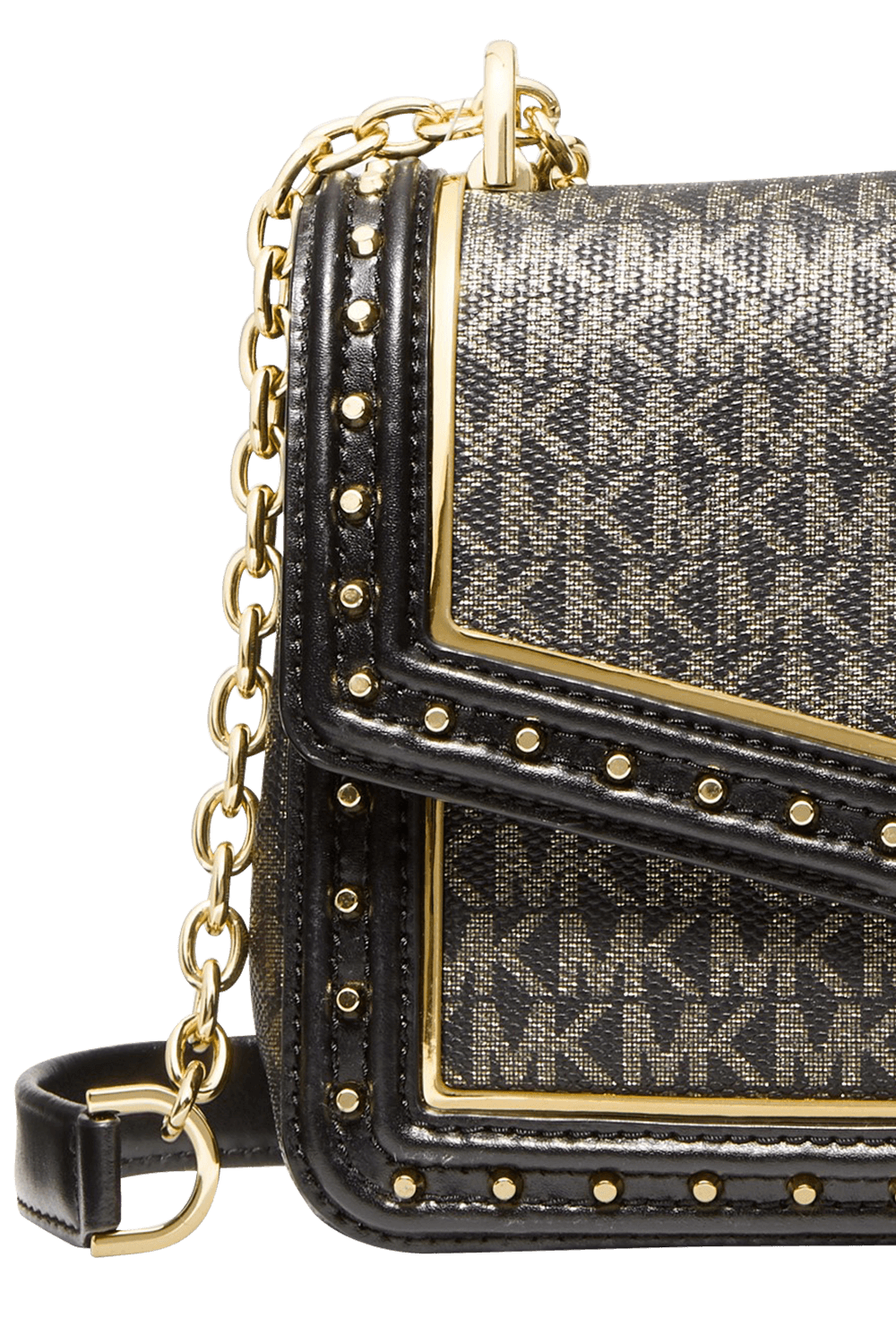 תמונת תקריב של מייקל קורס X 007 ג'יימס בונד תיק צד סוהו בצבע שחור מונוגרמי 