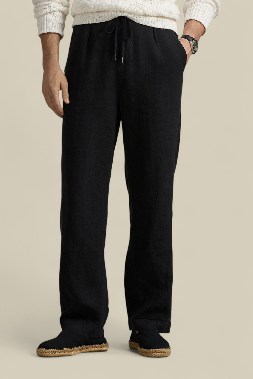 תמונת דוגמן קידמית של מכנסיים ארוכים מפשתן