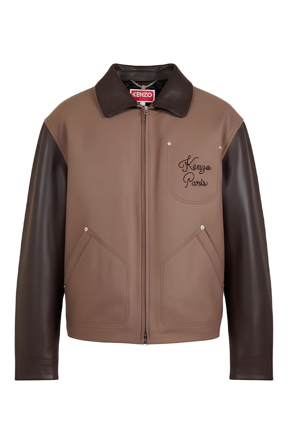 תמונה קידמית של ז'קט צמר ועור