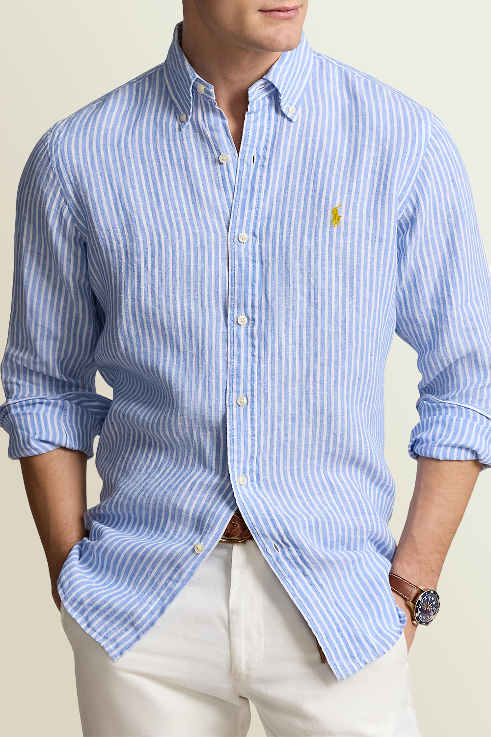 תמונת דוגמן קידמית של חולצה מכופתרת מפשתן