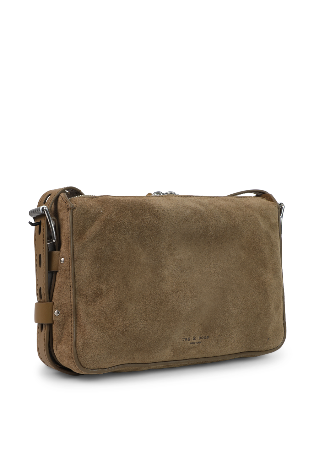 תמונה אחורית של תיק מסנג'ר קטן מעור זמש