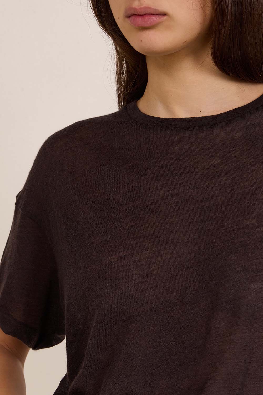 תמונת תקריב דוגמן של חולצת טי מקשמיר