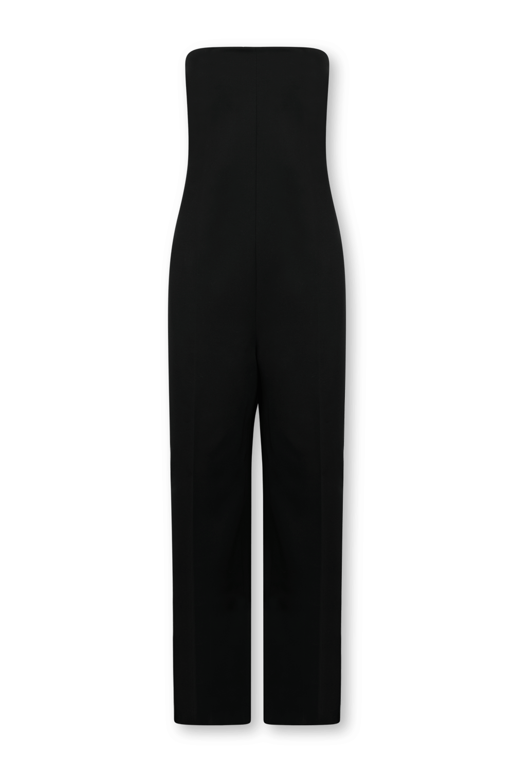 תמונה קידמית של אוברול מחויט שחור בגזרת סטרפלס