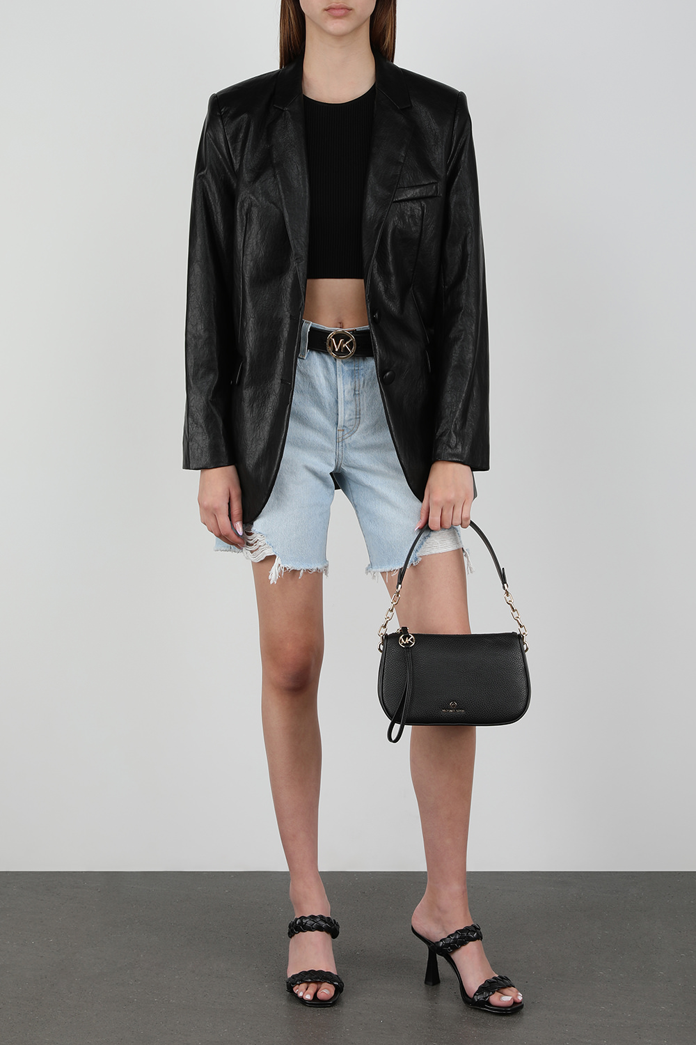 תמונת דוגמן קידמית של חגורה מכותנה ופשתן עם אבזם זהב עגול