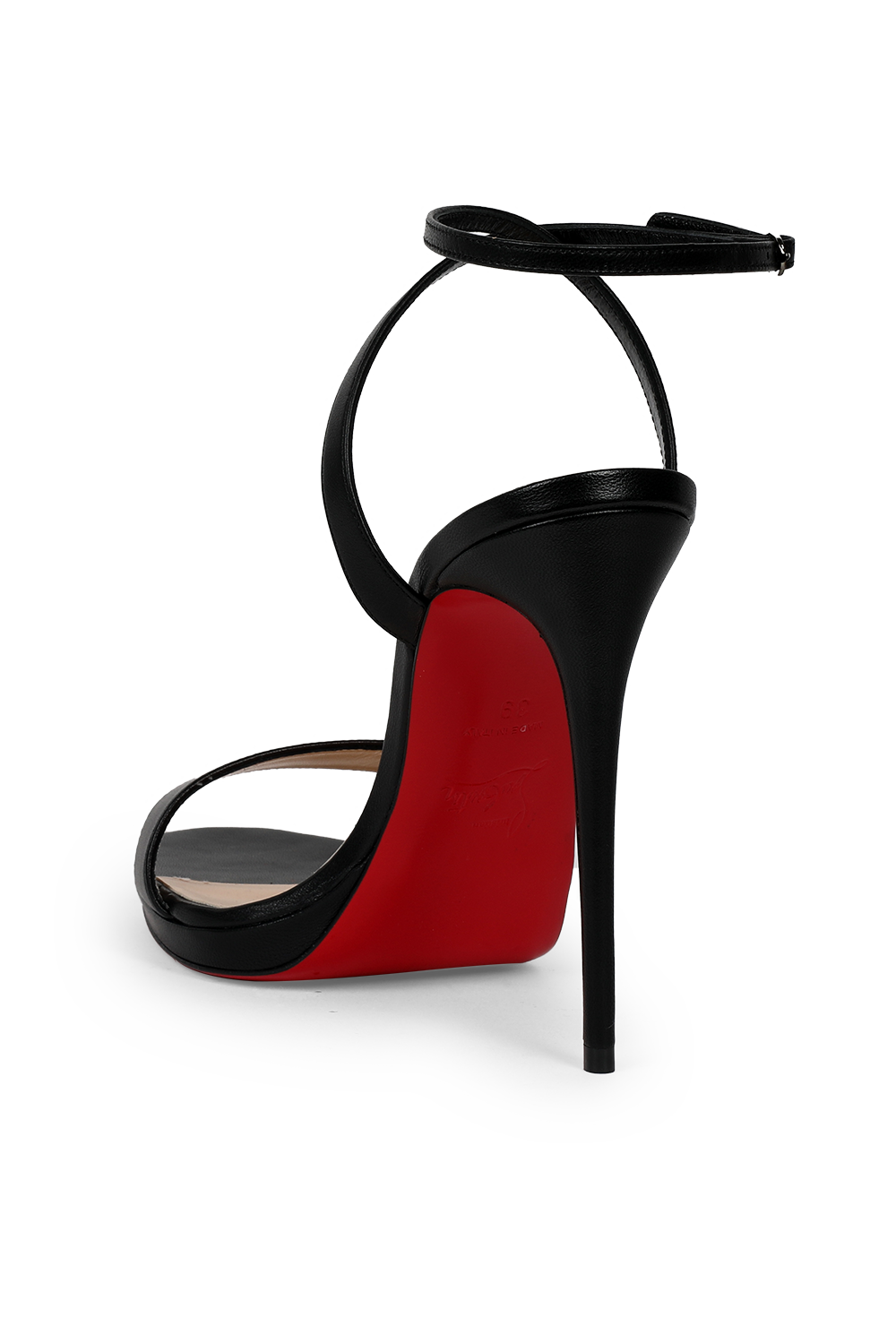 תמונה אחורית של סנדלי עקב מעור בצבע שחור