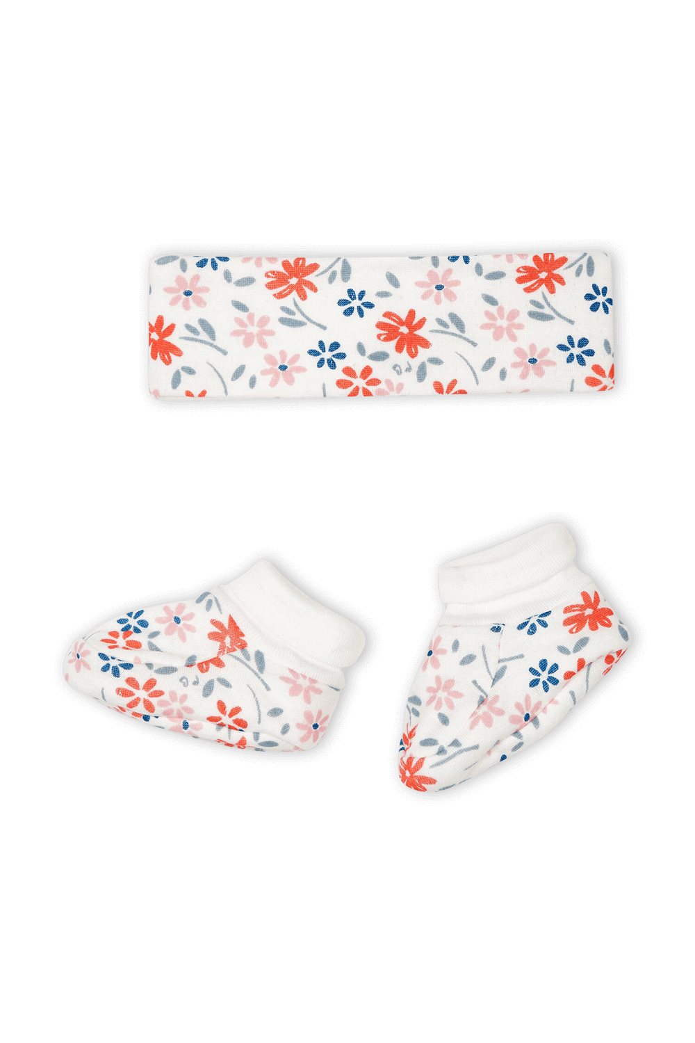 תמונה אחורית של גיל 3 חודשים סט נעלי בית וסרט לשיער בהדפס פרחוני