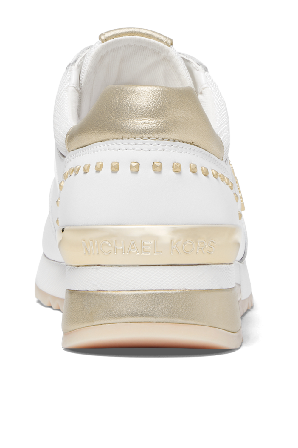 תמונה אחורית של נעלי סניקרס לבנות עם אלמנטים בזהב