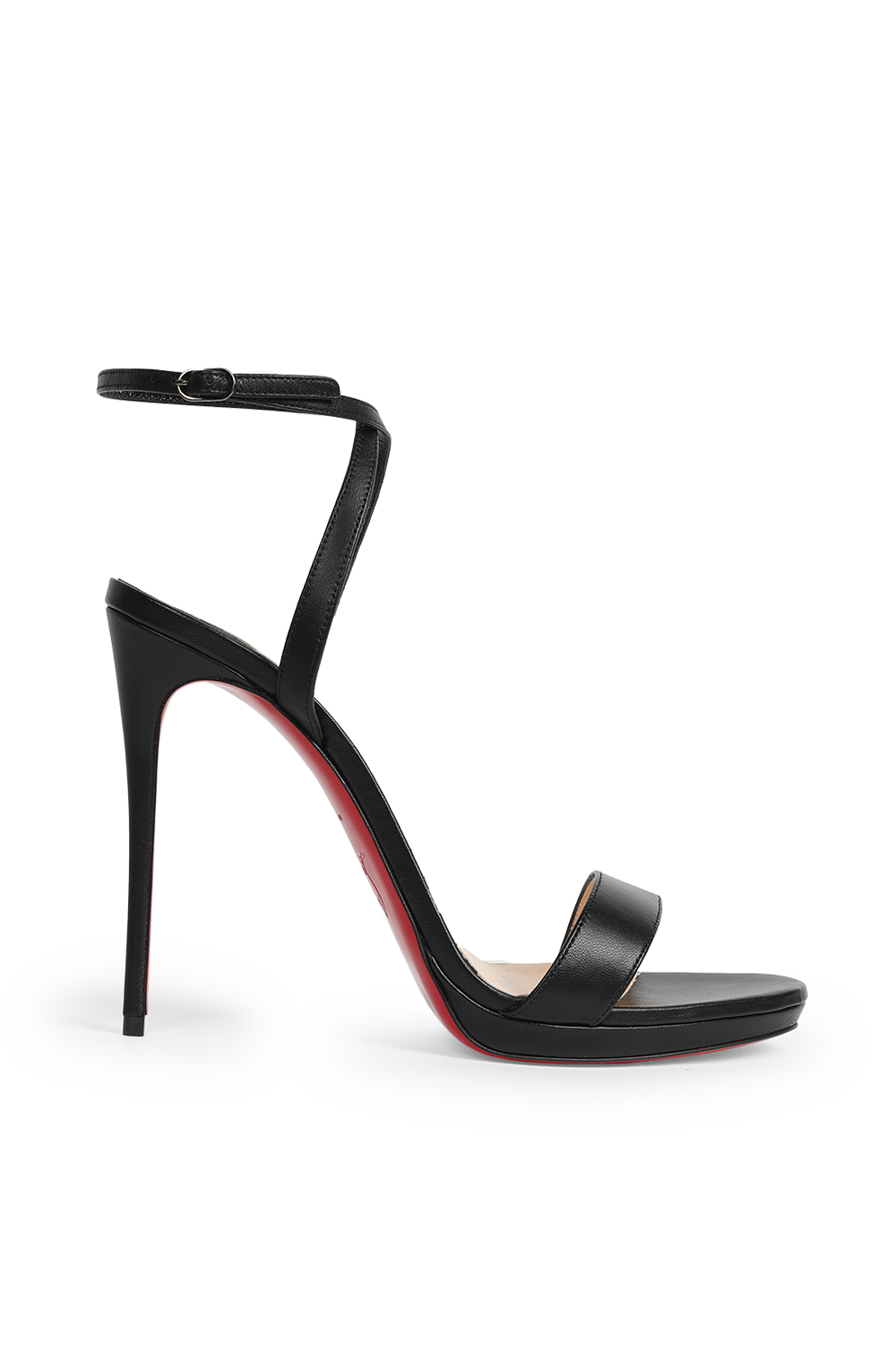 תמונה קידמית של סנדלי עקב מעור בצבע שחור