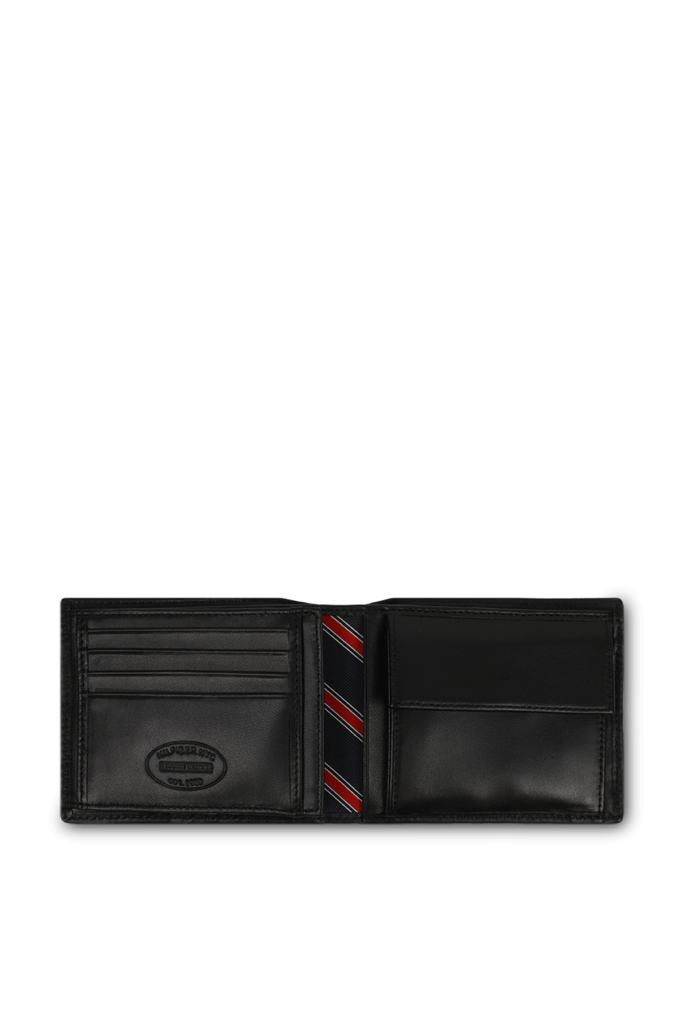 תמונת פנים של ארנק מעור שחור מתקפל עם לוגו חזיתי